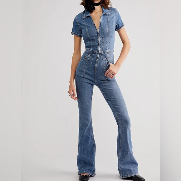 Free People Blue Denim Jumpsuit - Picture 2 of 13